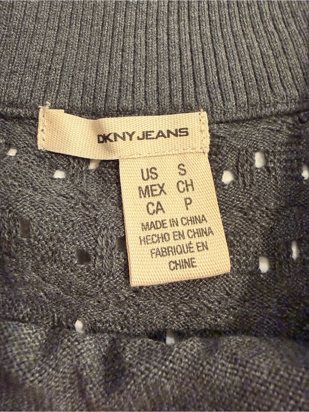 DKNY- Charcoal Gray Rhinestone Logo Sweater - Picture 6 of 7